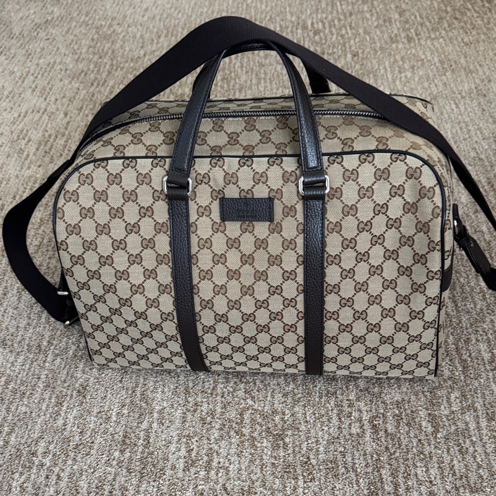 Gucci Beige/Brown GG Canvas Duffel with Dark Brown Trim